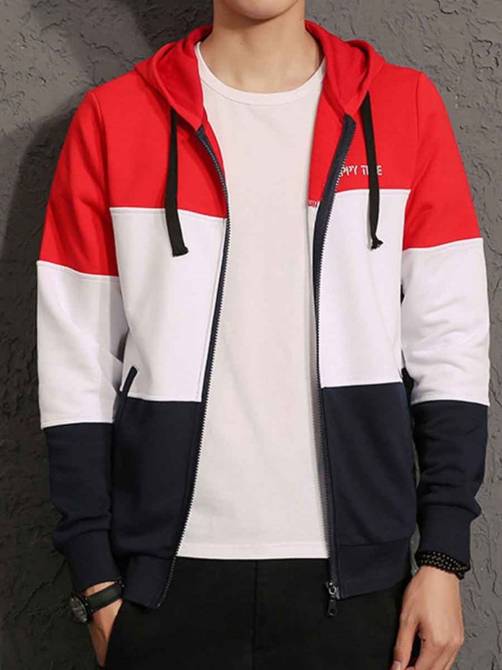 Moletom Masculino Casuais Com Zíper Color Block Cardigan