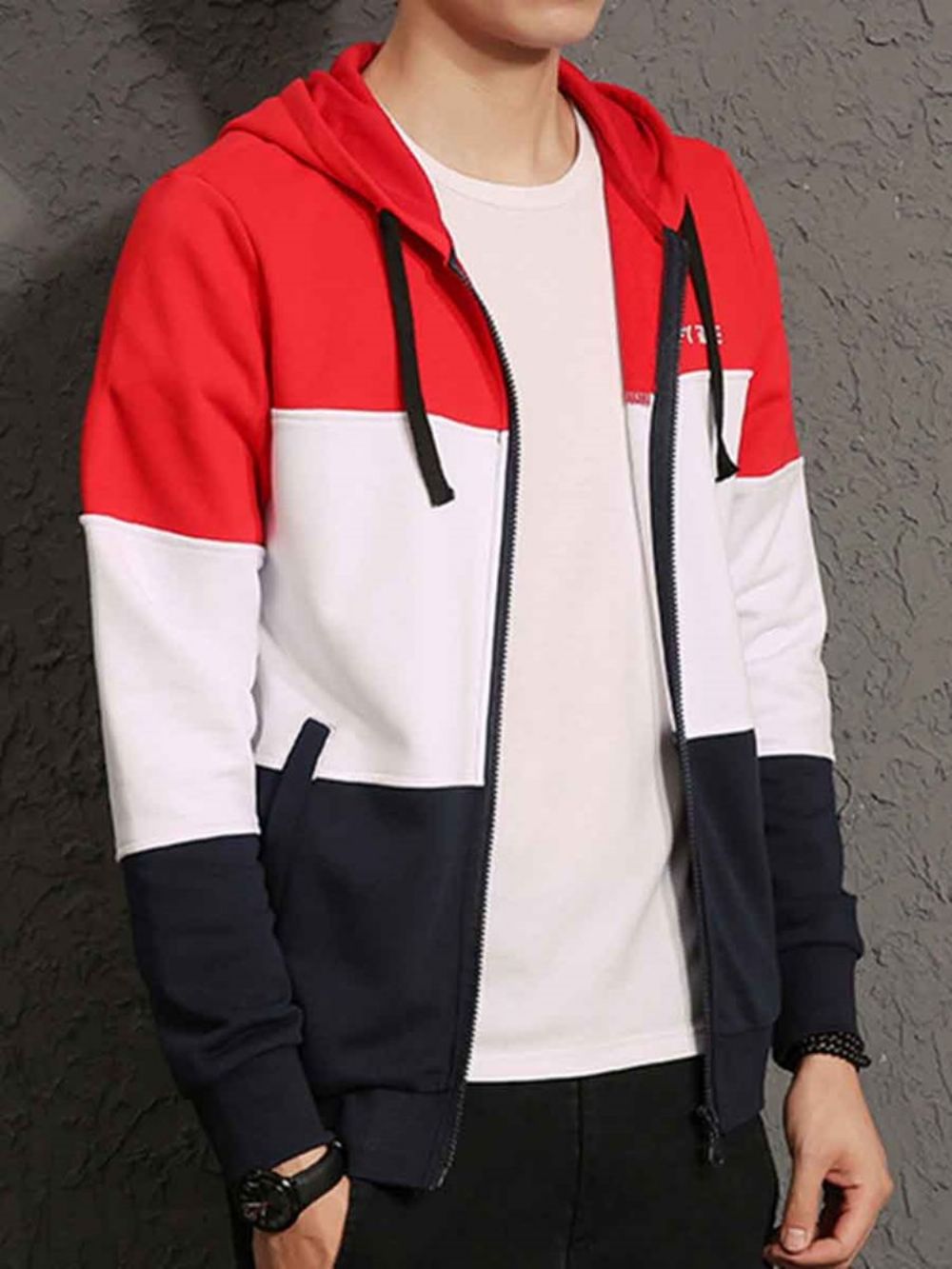 Moletom Masculino Casuais Com Zíper Color Block Cardigan