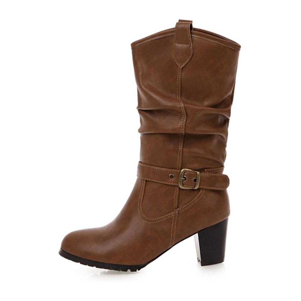 Botas De Cano Alto Femininas De Salto Grosso Simples