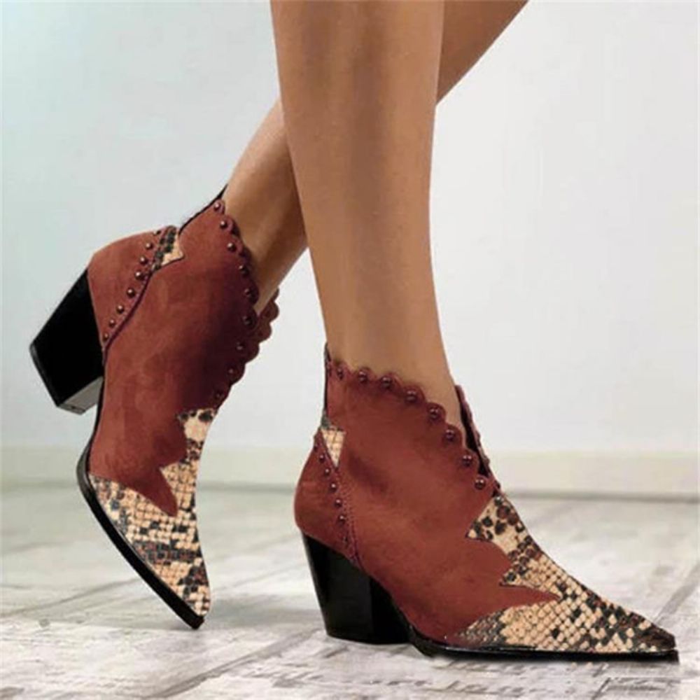 Botas Casuais De Patchwork Com Bico Fino E Bico Fino