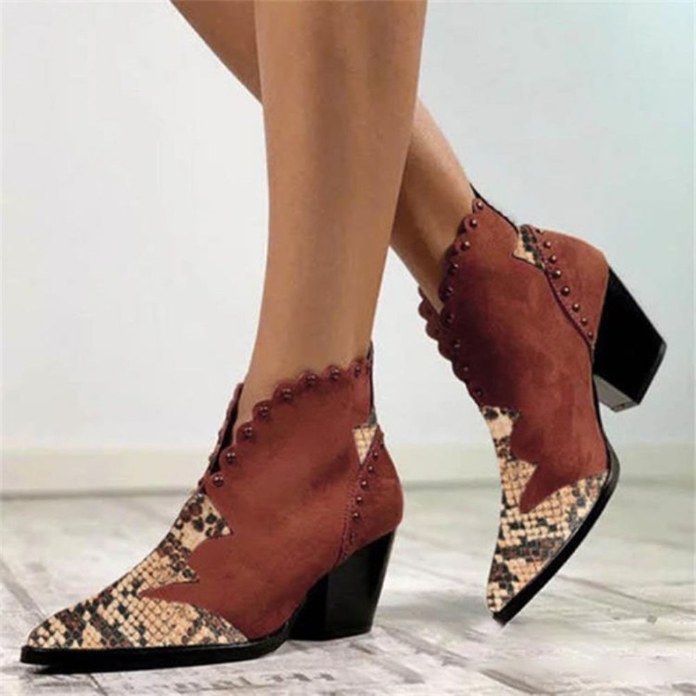 Botas Casuais De Patchwork Com Bico Fino E Bico Fino