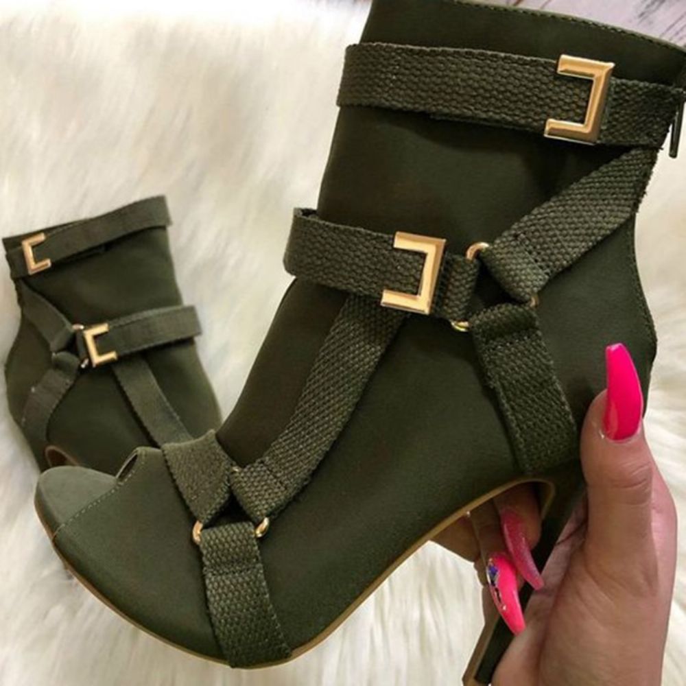 Botas Casuais Simples Com Zíper Nas Costas E Salto Agulha