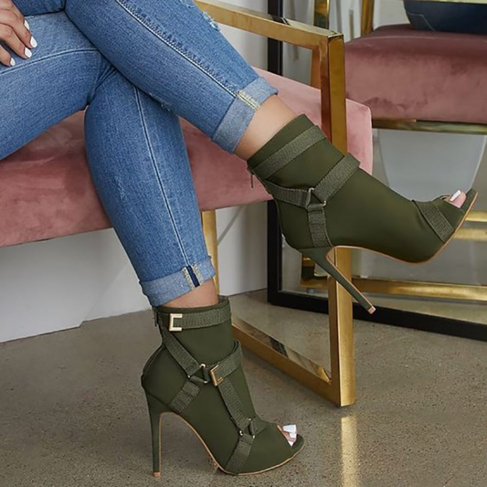 Botas Casuais Simples Com Zíper Nas Costas E Salto Agulha