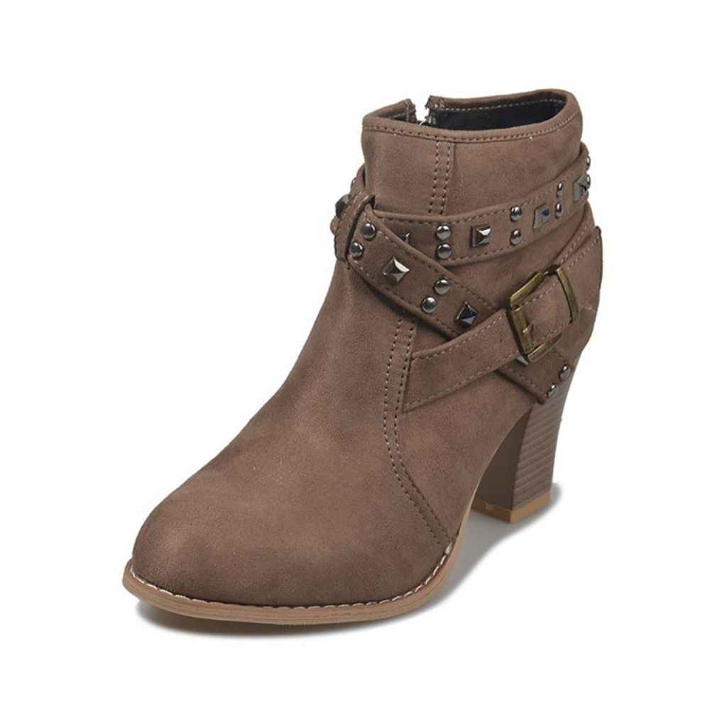 Botas Femininas Bico Redondo Simples Com Zíper Lateral