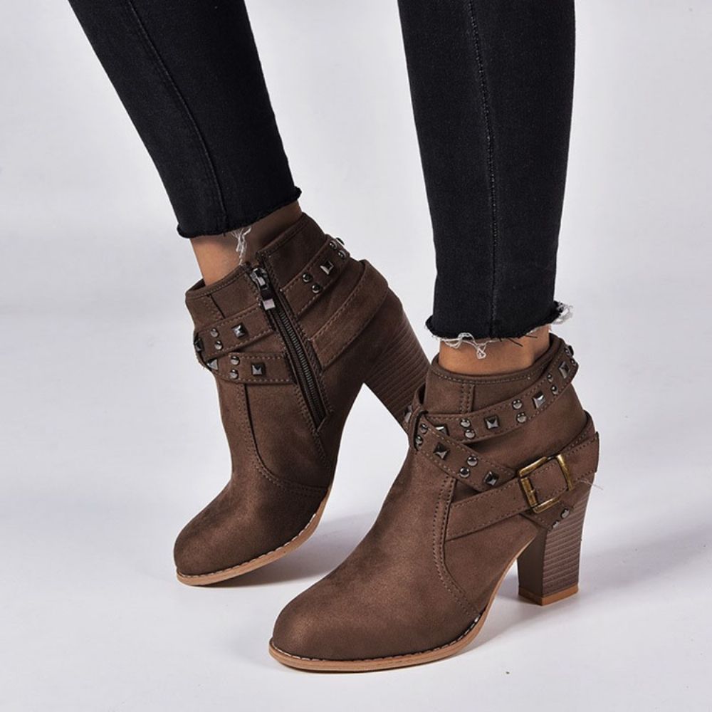 Botas Femininas Bico Redondo Simples Com Zíper Lateral