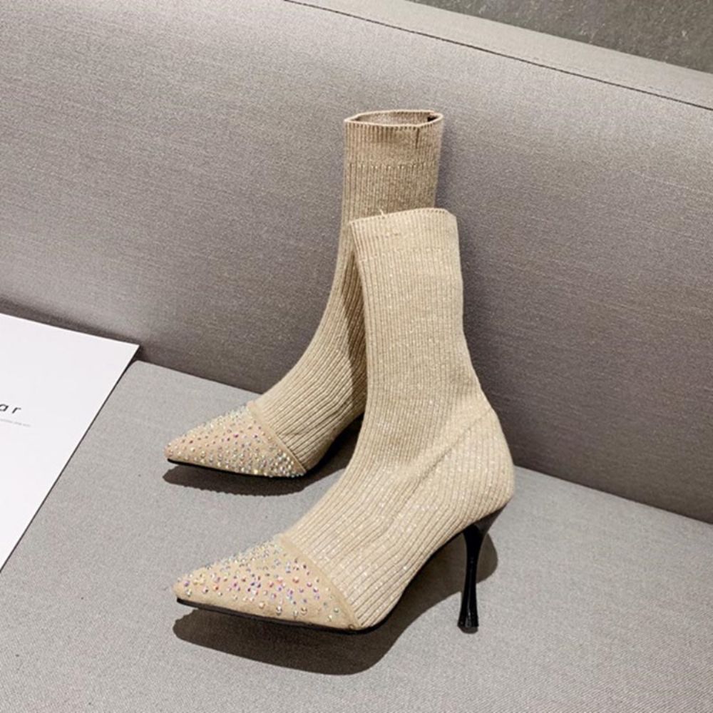 Botas Femininas Com Salto Agulha De Strass