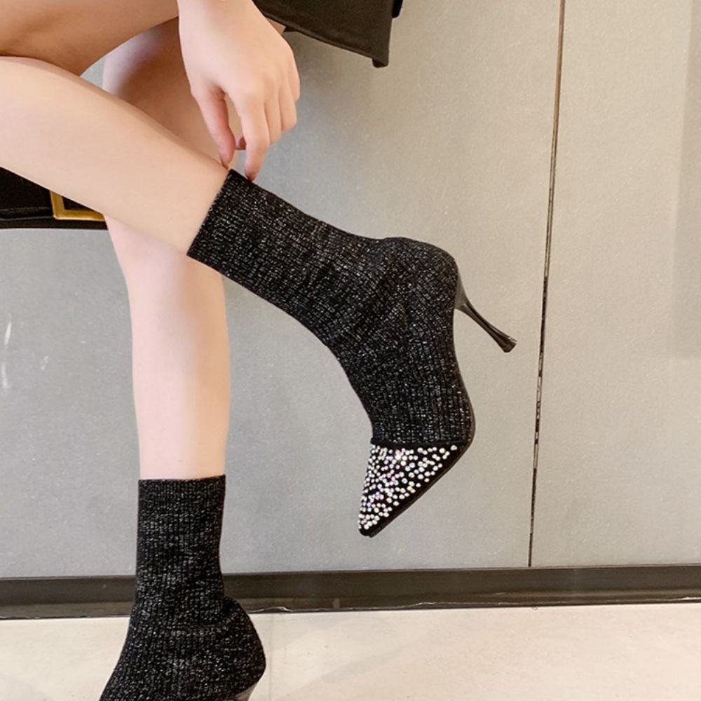 Botas Femininas Com Salto Agulha De Strass