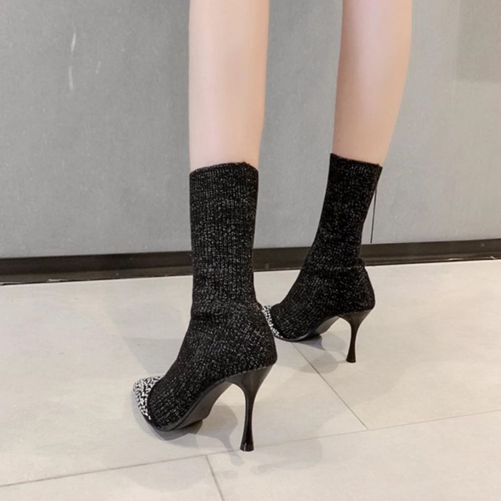 Botas Femininas Com Salto Agulha De Strass