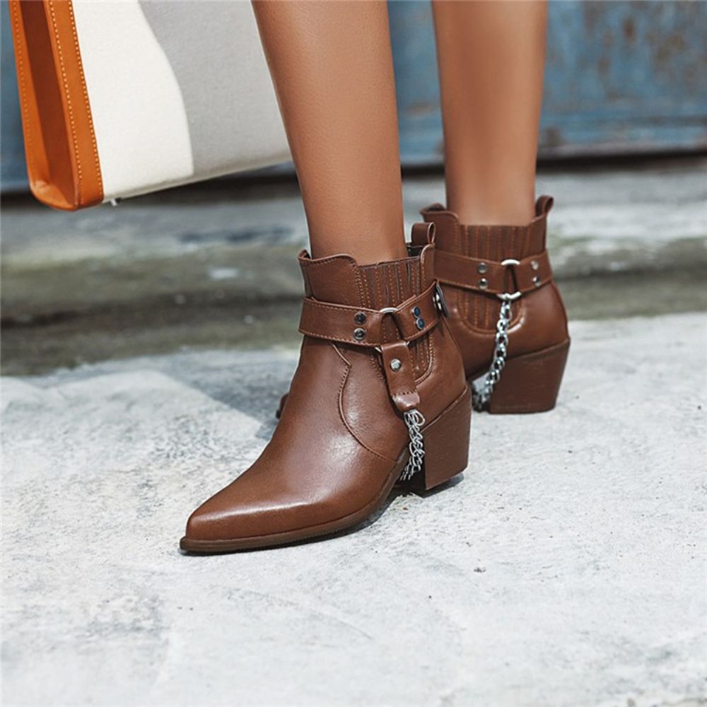 Botas Femininas Com Salto Grosso E Bico Fino