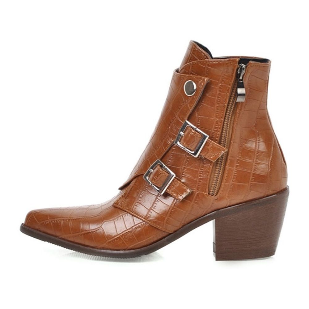 Botas Femininas Com Salto Grosso Simples Com Zíper Lateral