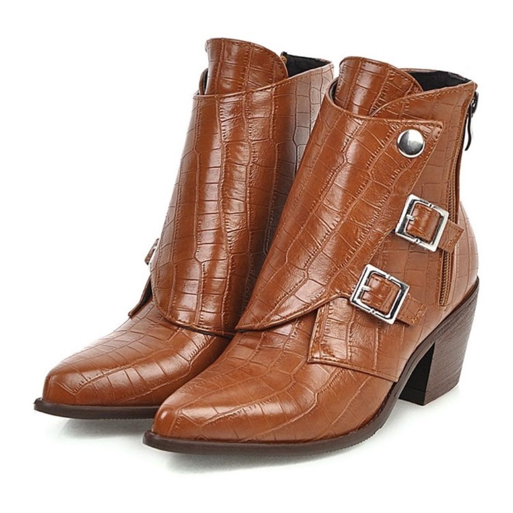 Botas Femininas Com Salto Grosso Simples Com Zíper Lateral