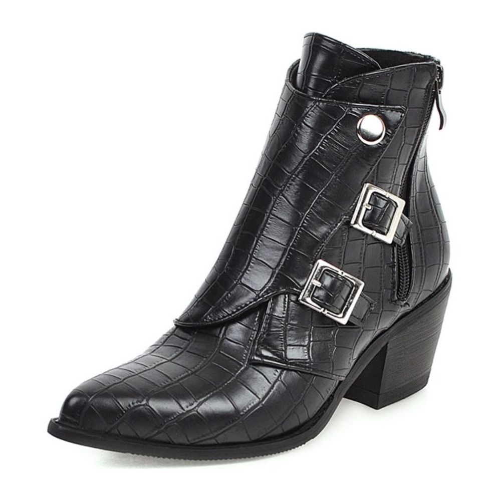 Botas Femininas Com Salto Grosso Simples Com Zíper Lateral