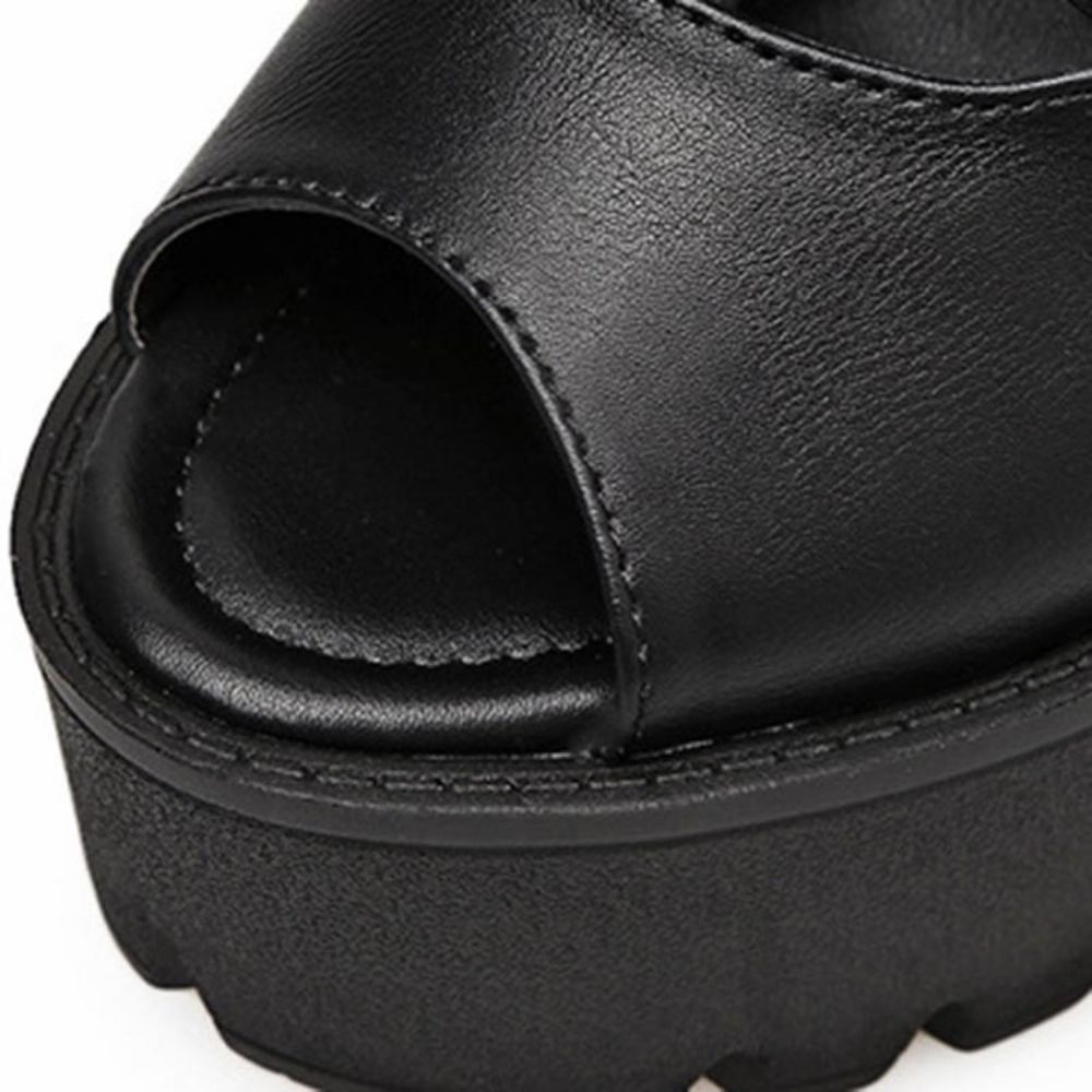 Botas Femininas Peep Toe Pu Com Salto Grosso E Zíper