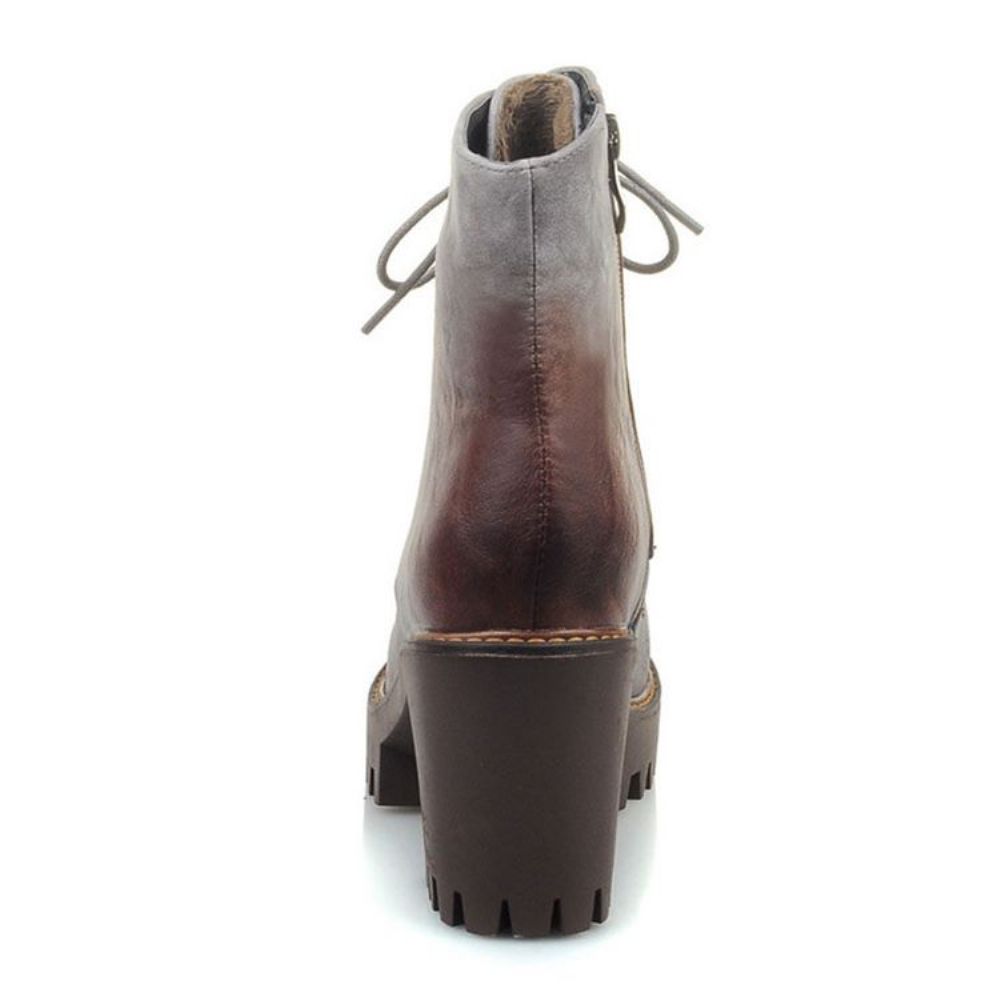 Botas Femininas Pu Com Salto Grosso E Bico Redondo