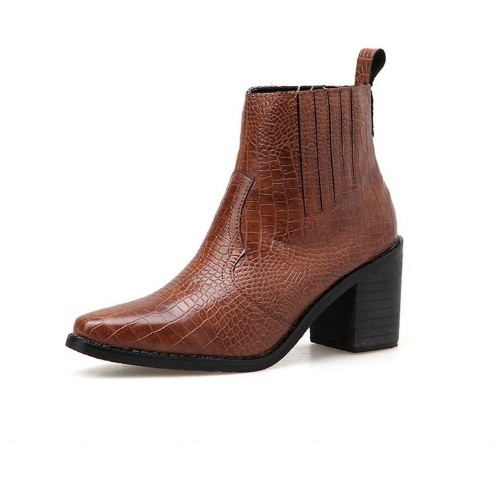 Botas Femininas De Salto Grosso Com Bico Pontudo