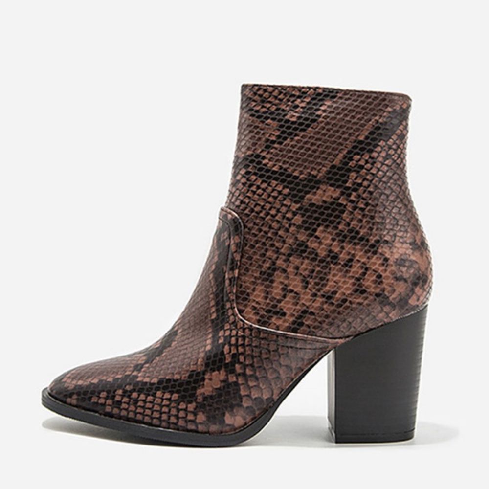 Botas Femininas Serpentine Com Salto Pontudo Bico Fino Zíper Lateral