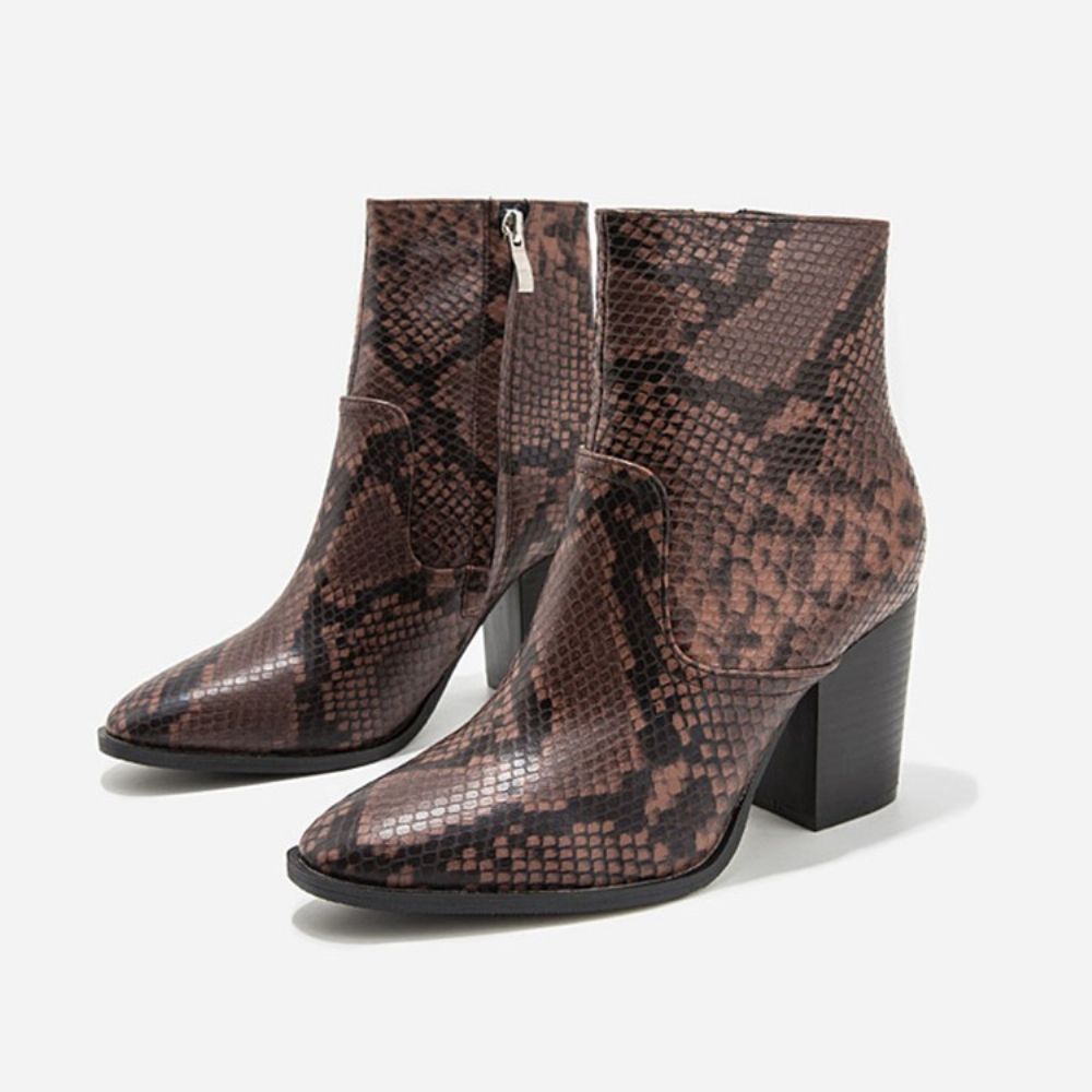 Botas Femininas Serpentine Com Salto Pontudo Bico Fino Zíper Lateral