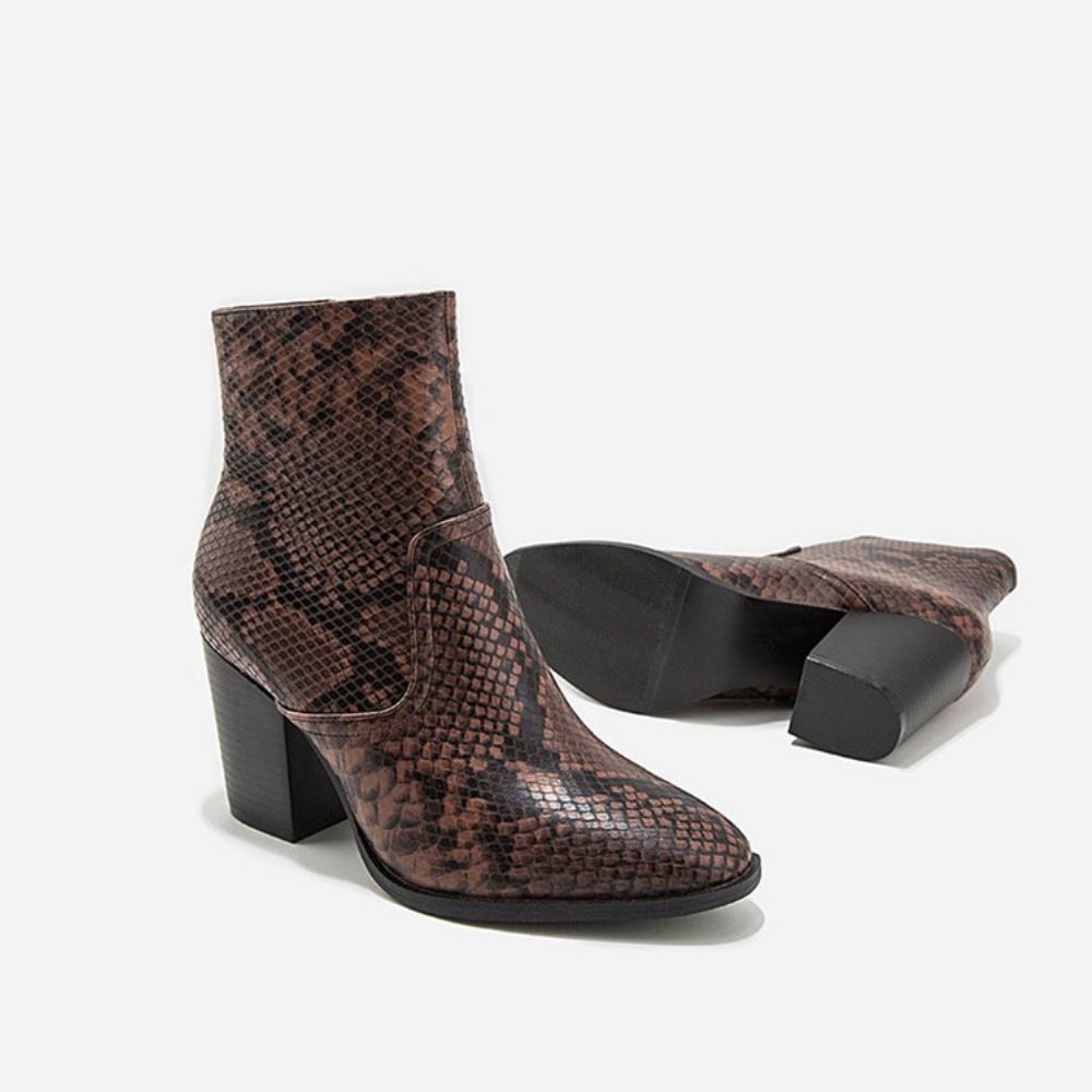 Botas Femininas Serpentine Com Salto Pontudo Bico Fino Zíper Lateral