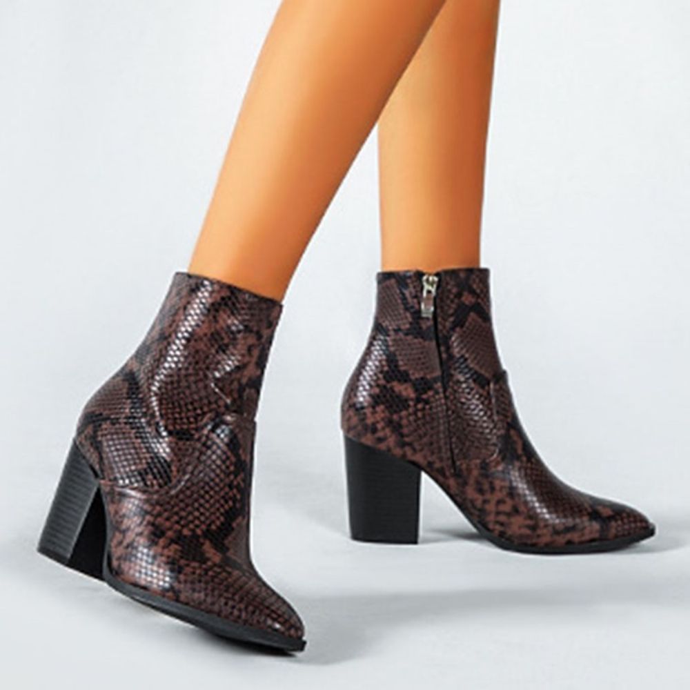 Botas Femininas Serpentine Com Salto Pontudo Bico Fino Zíper Lateral