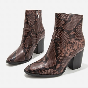 Botas Femininas Serpentine Com Salto Pontudo Bico Fino Zíper Lateral