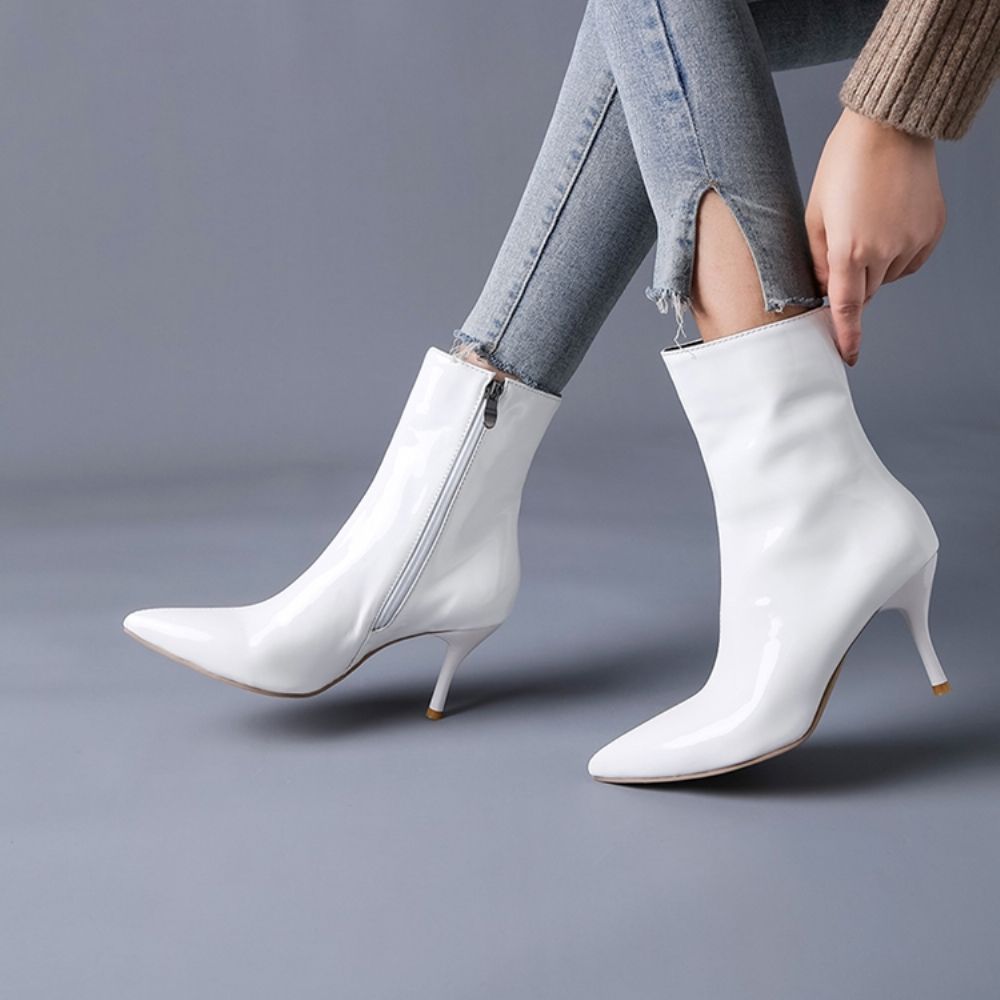 Botas Femininas Simples Com Zíper E Salto Agulha