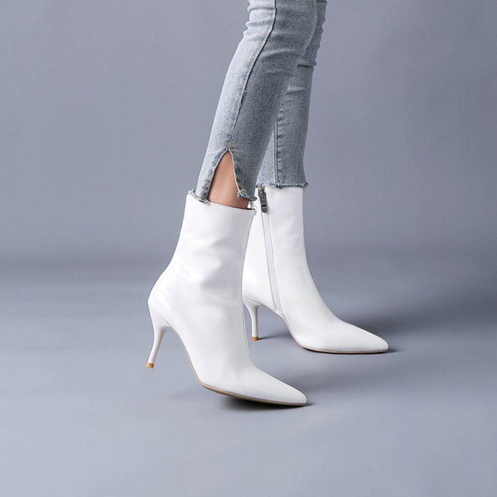 Botas Femininas Simples Com Zíper E Salto Agulha