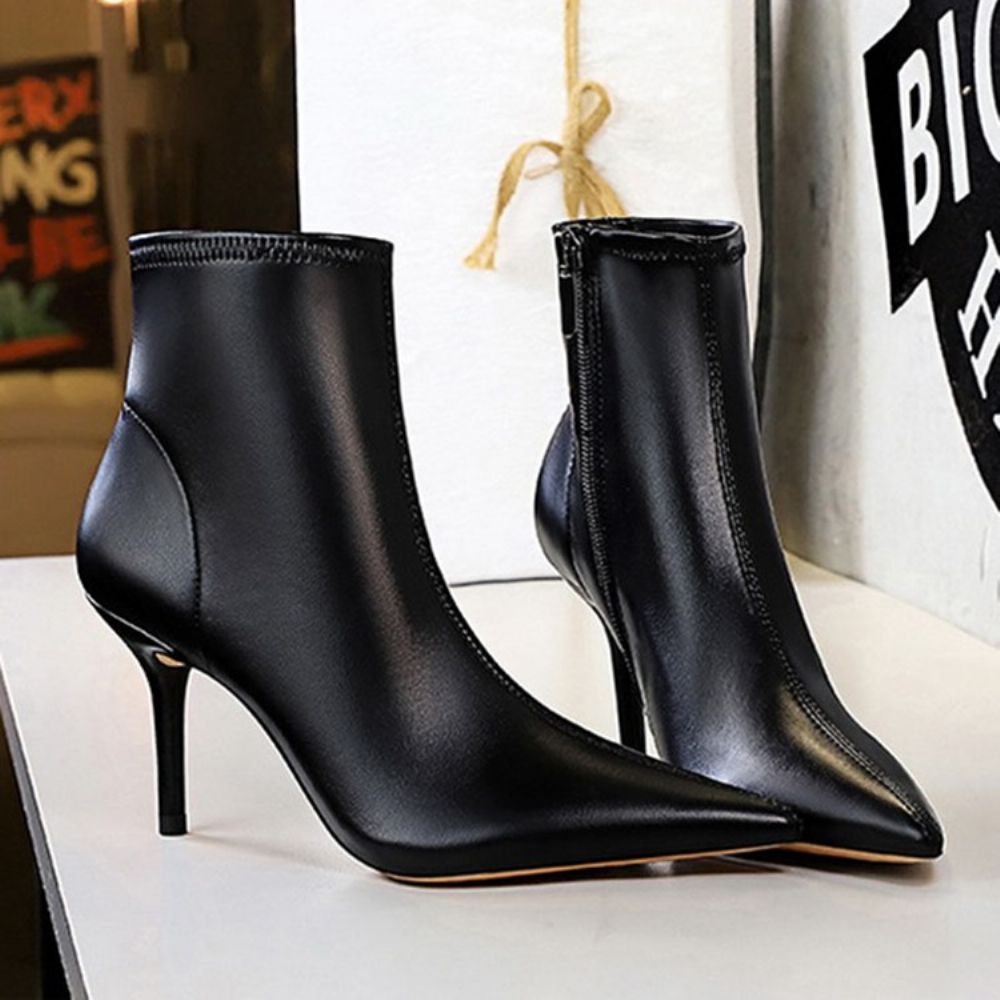 Botas De Moda Bico Fino Com Zíper Lateral Simples