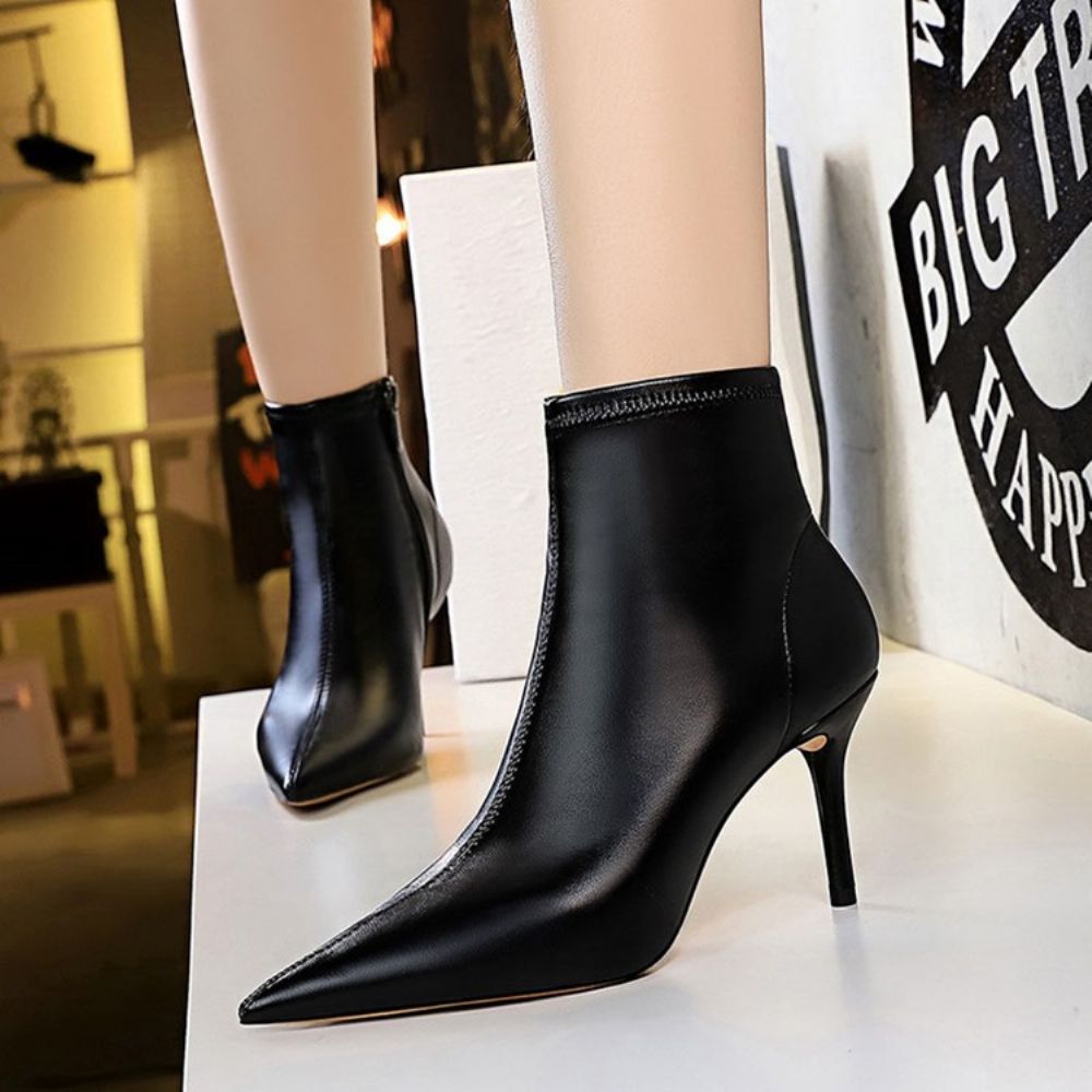 Botas De Moda Bico Fino Com Zíper Lateral Simples