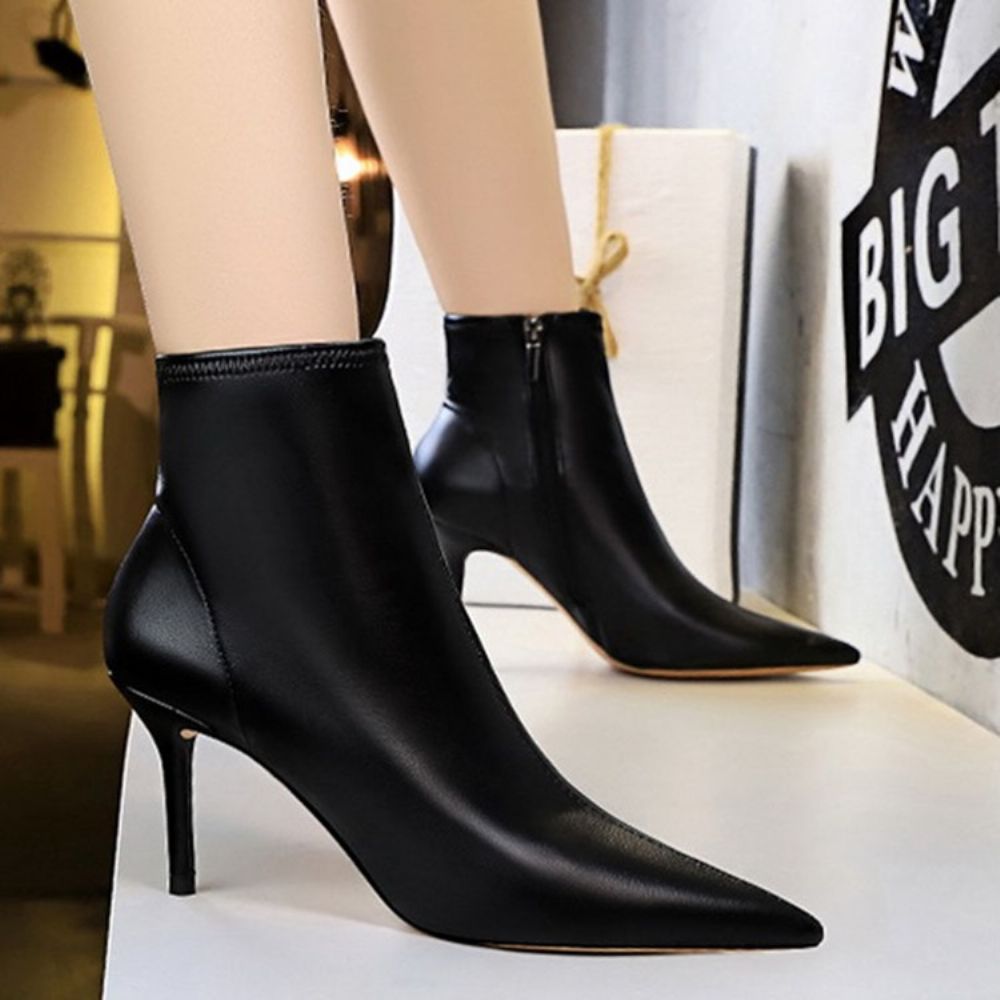 Botas De Moda Bico Fino Com Zíper Lateral Simples