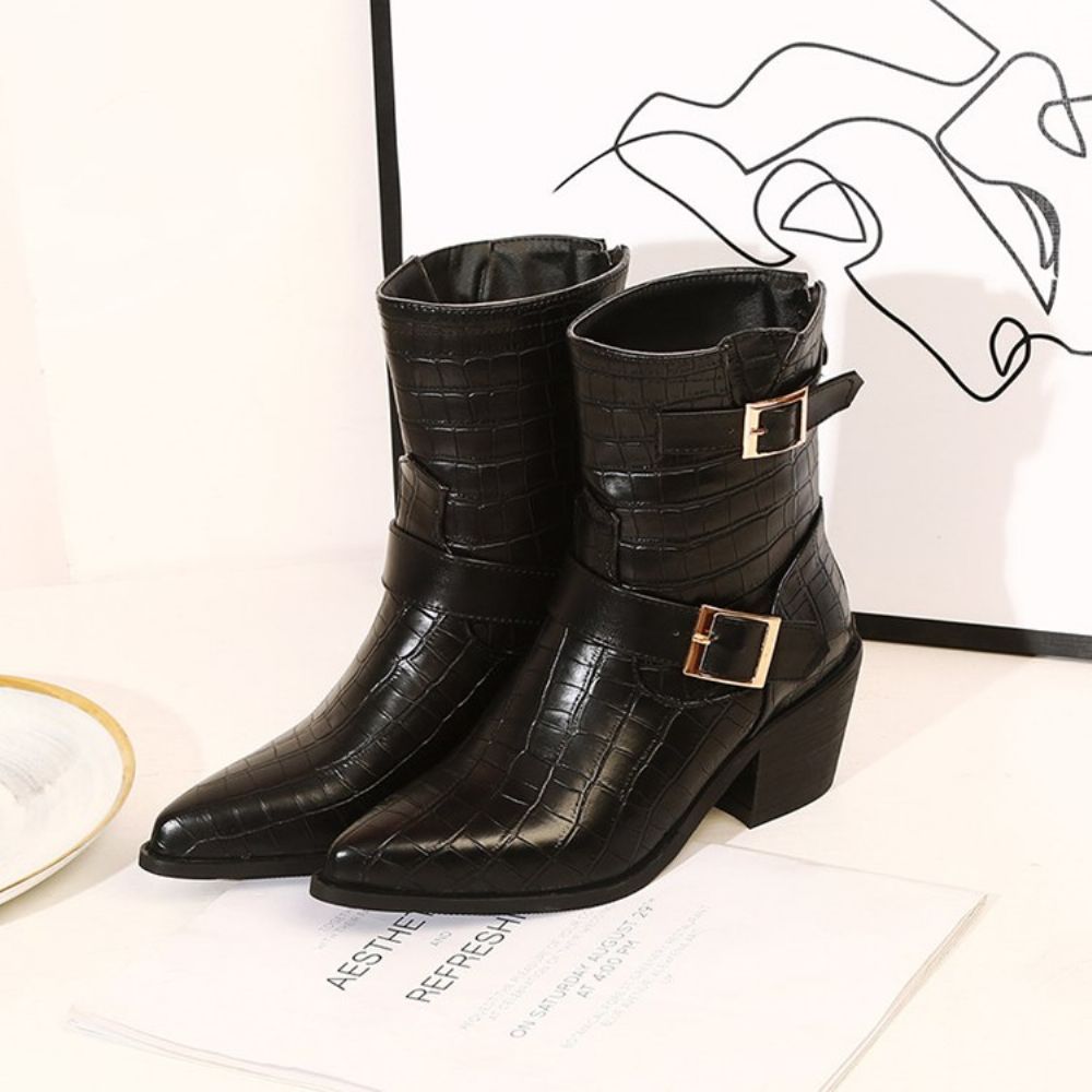 Botas Pontiagudas Femininas Com Zíper Nas Costas Simples