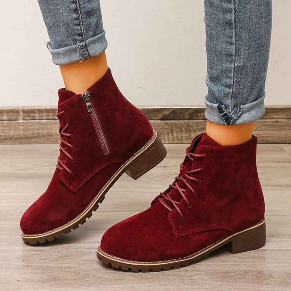 Botas De Pu Com Salto Bloco Simples Bico Redondo