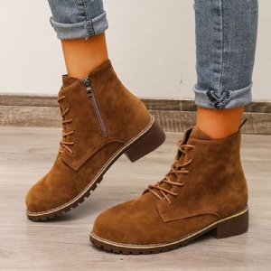 Botas De Pu Com Salto Bloco Simples Bico Redondo