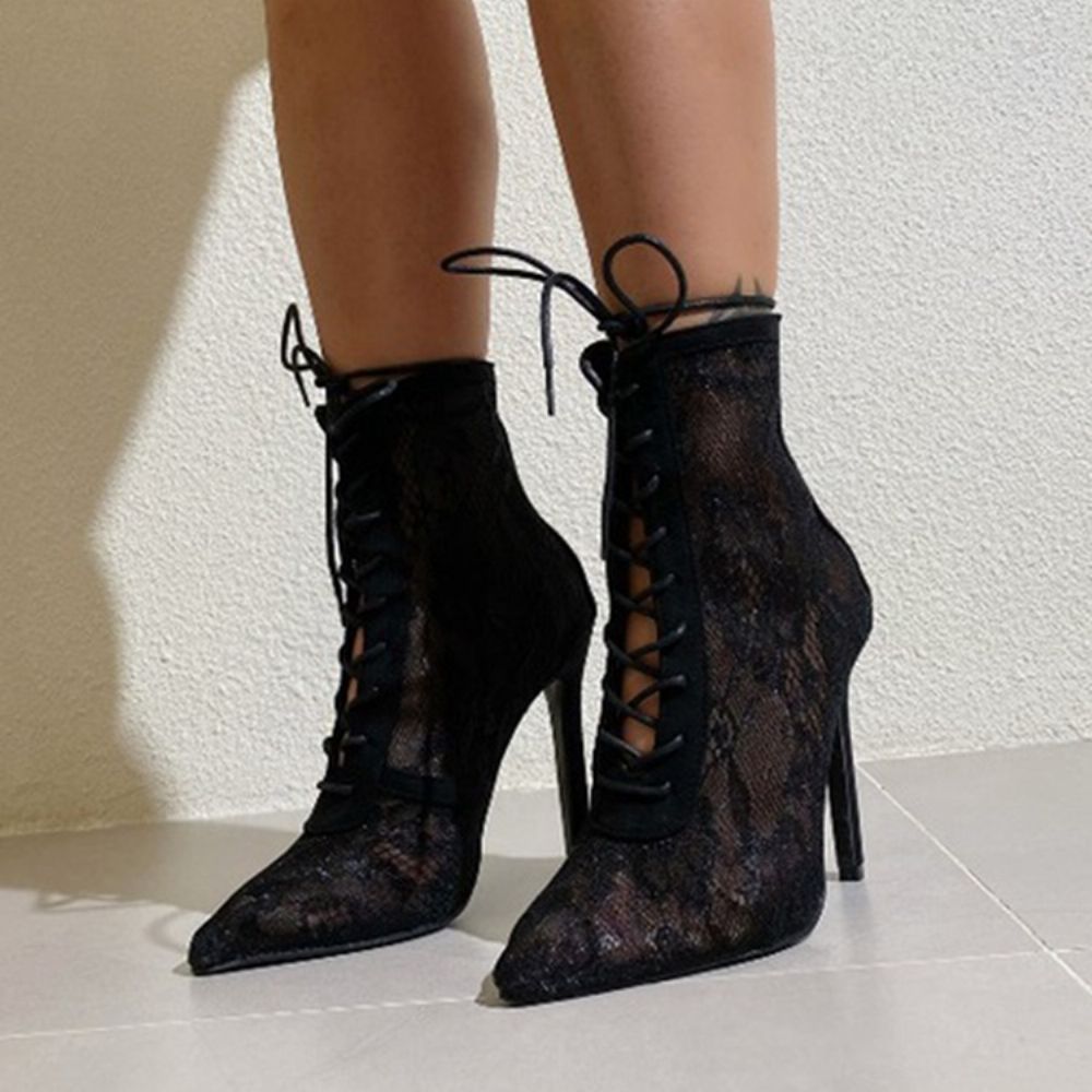 Botas Sensuais De Bico Fino Com Cadarço Na Frente