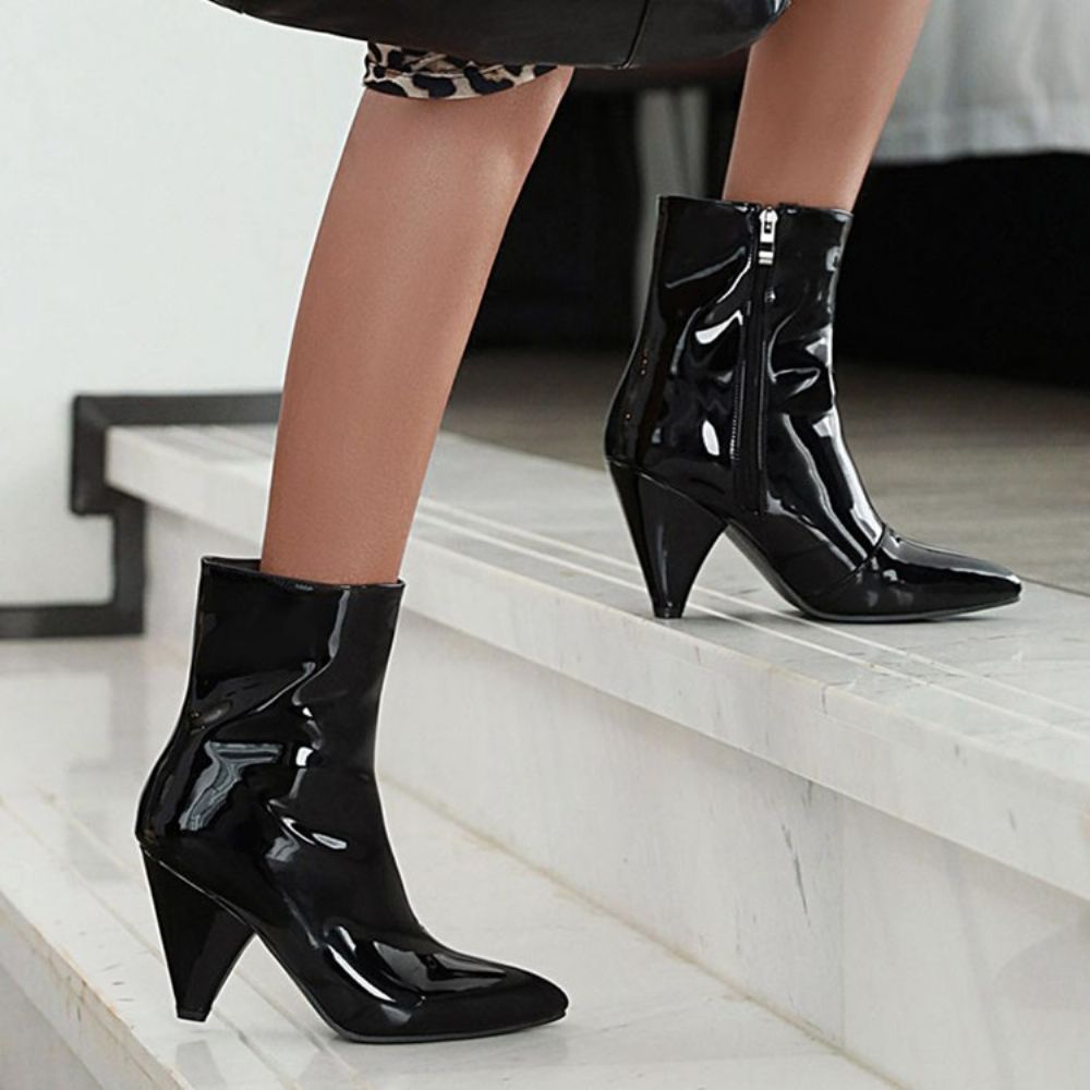 Botas Sensuais De Bico Fino Com Zíper Lateral Simples