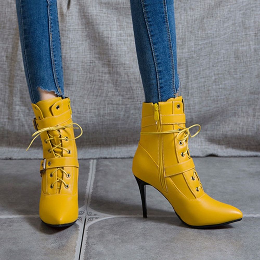 Botas Western De Bico Fino Com Zíper Lateral E Salto Agulha