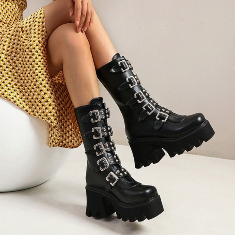 Botas Western De Bico Quadrado Simples Com Zíper Traseiro