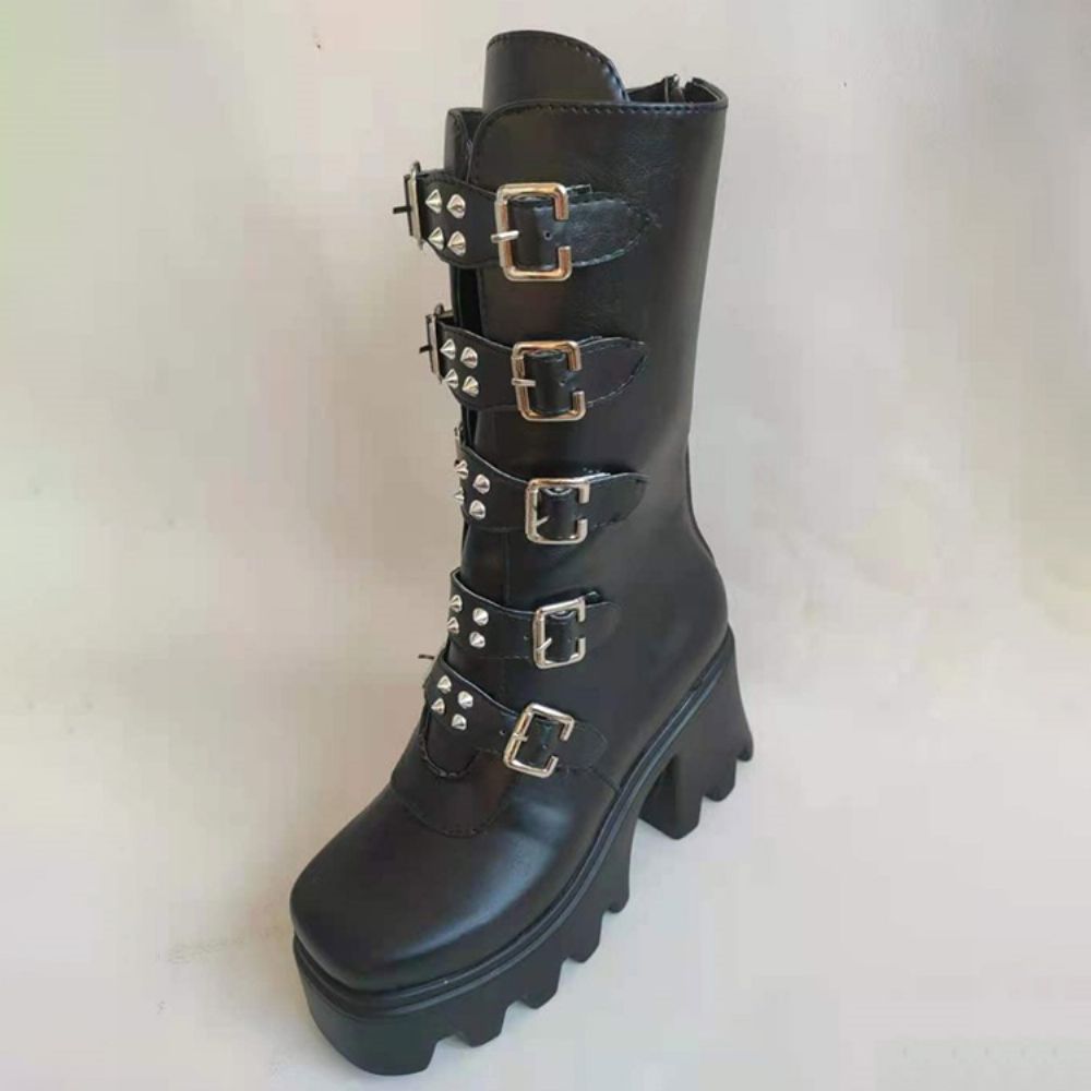 Botas Western De Bico Quadrado Simples Com Zíper Traseiro