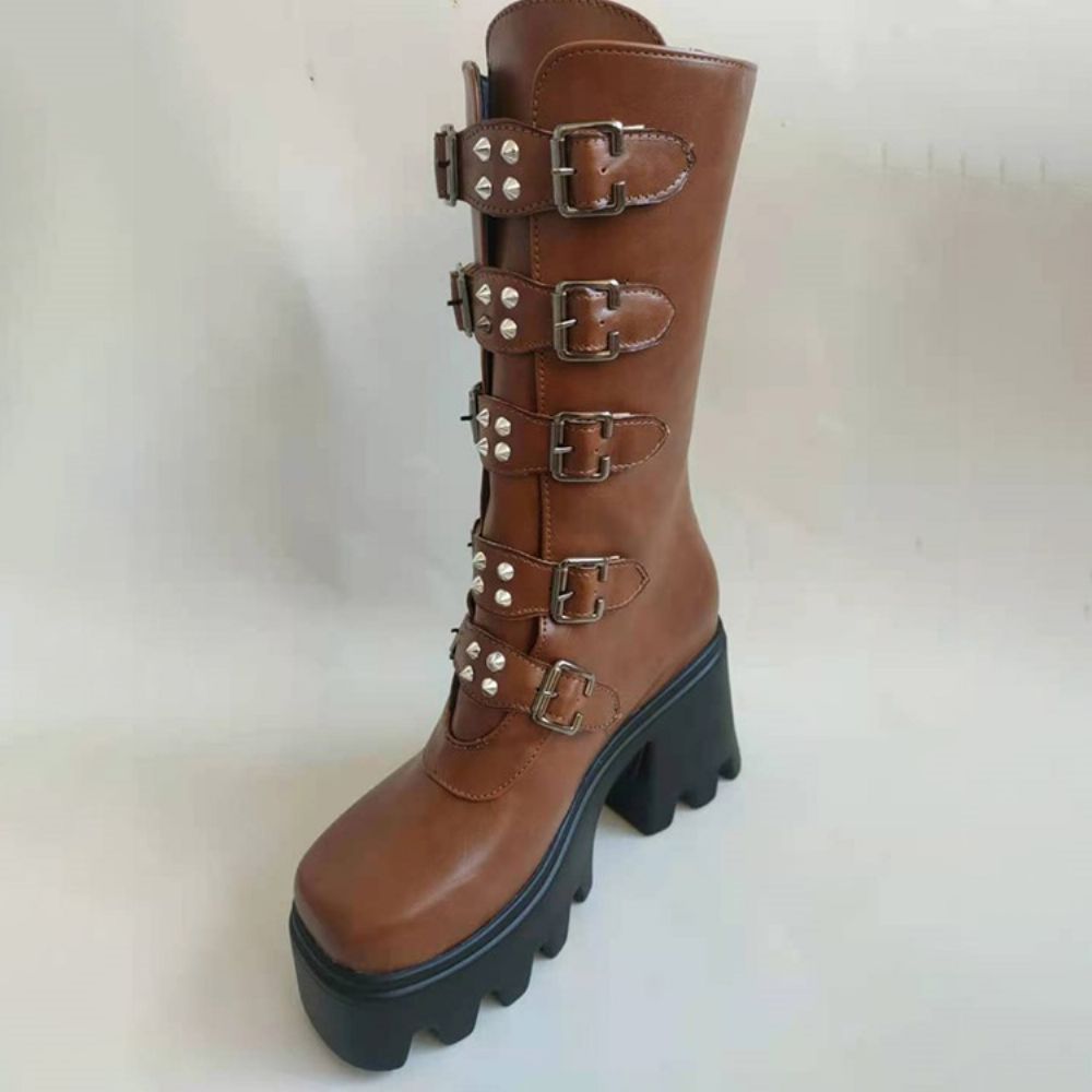 Botas Western De Bico Quadrado Simples Com Zíper Traseiro