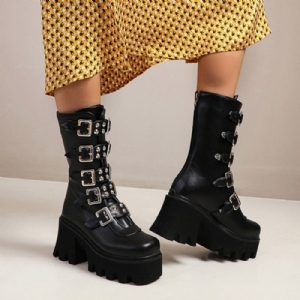 Botas Western De Bico Quadrado Simples Com Zíper Traseiro