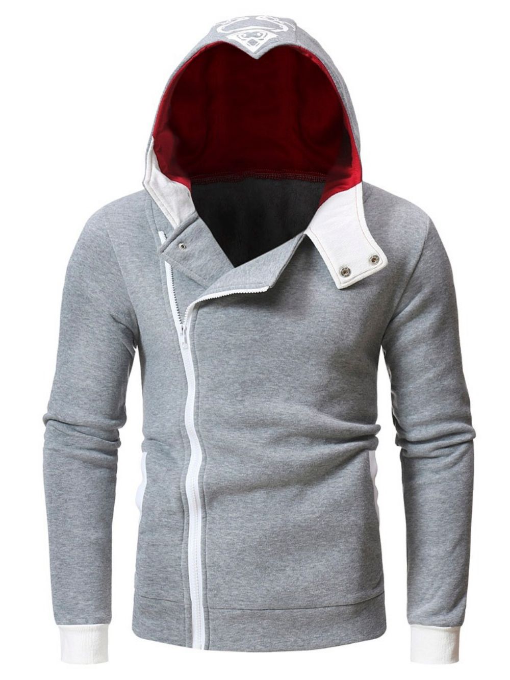 Moletom Masculino Cardigan Com Zíper Color Block Com Capuz Moda Masculina