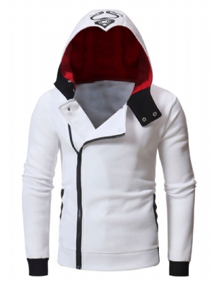 Moletom Masculino Cardigan Com Zíper Color Block Com Capuz Moda Masculina