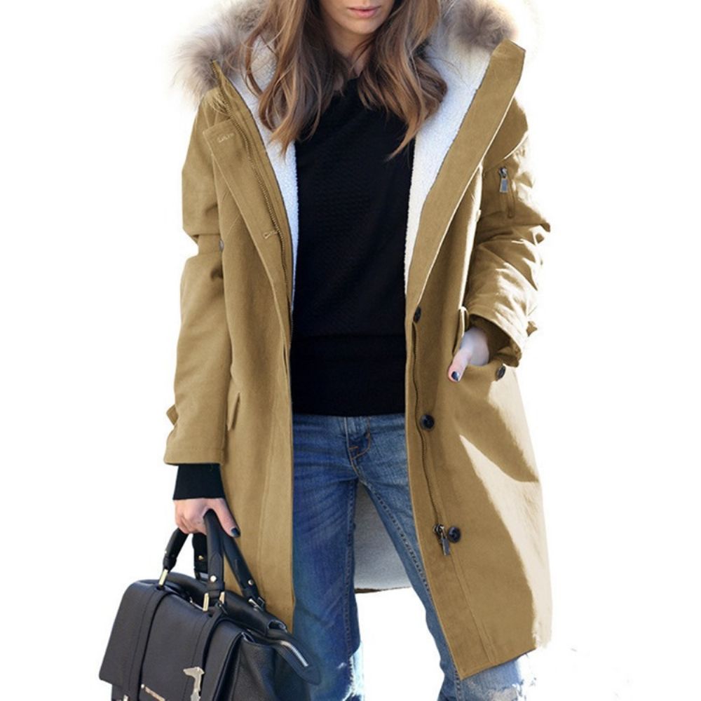 Trench Coat De Bolso Com Zíper De Comprimento Médio E Manga Longa Solta