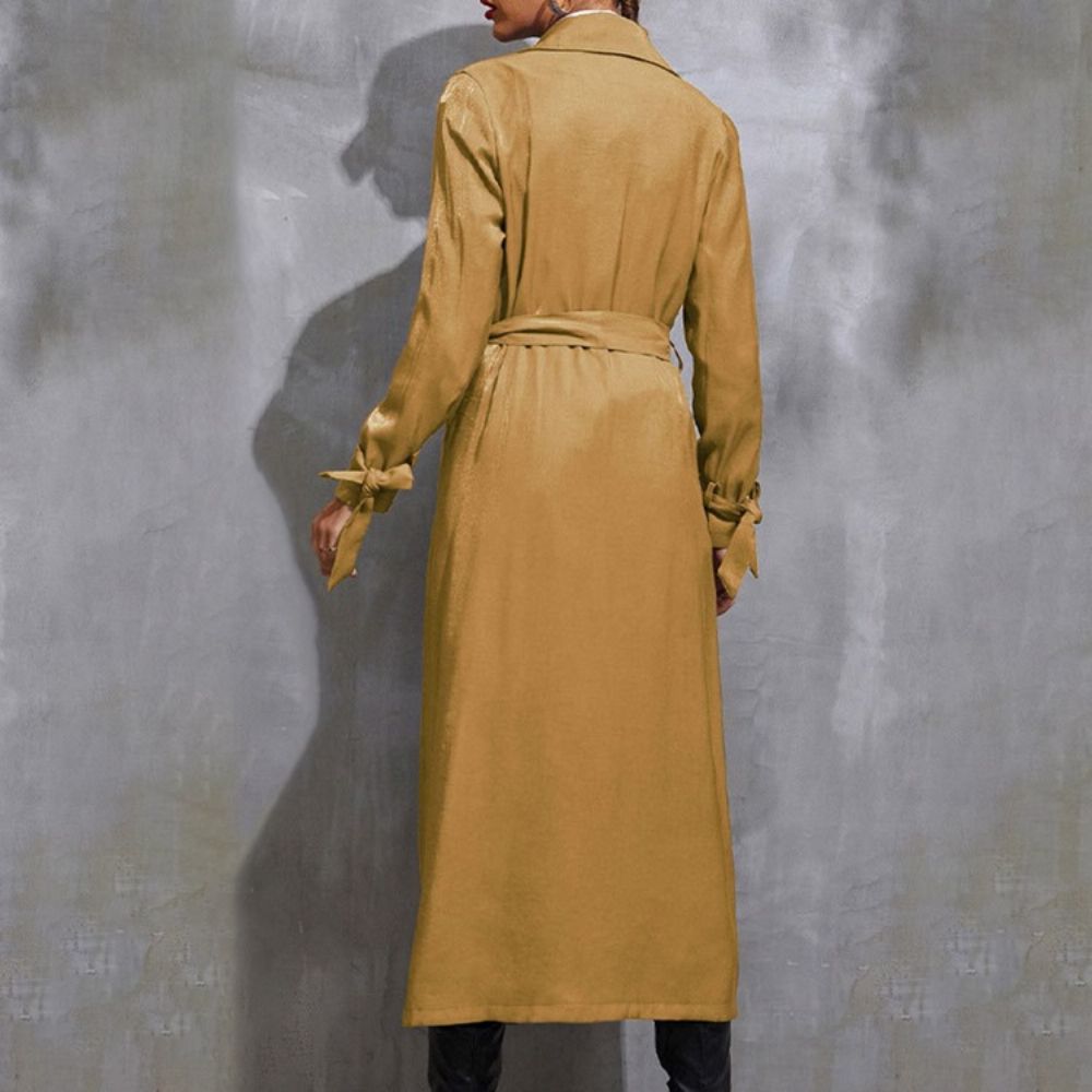 Trench Coat Ocidental De Lapela Trespassado Longo Outono