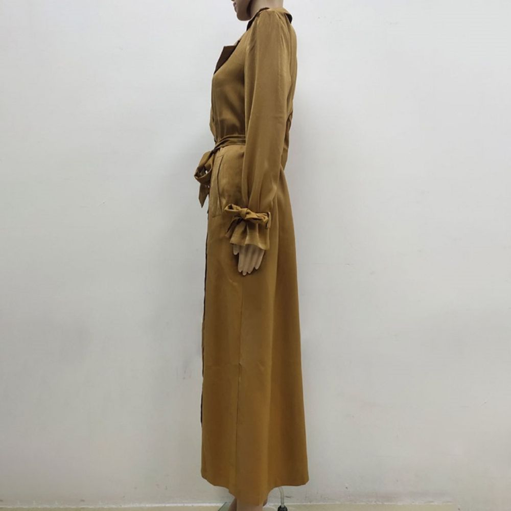 Trench Coat Ocidental De Lapela Trespassado Longo Outono