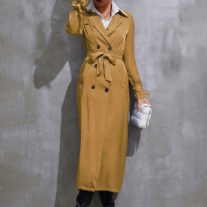 Trench Coat Ocidental De Lapela Trespassado Longo Outono