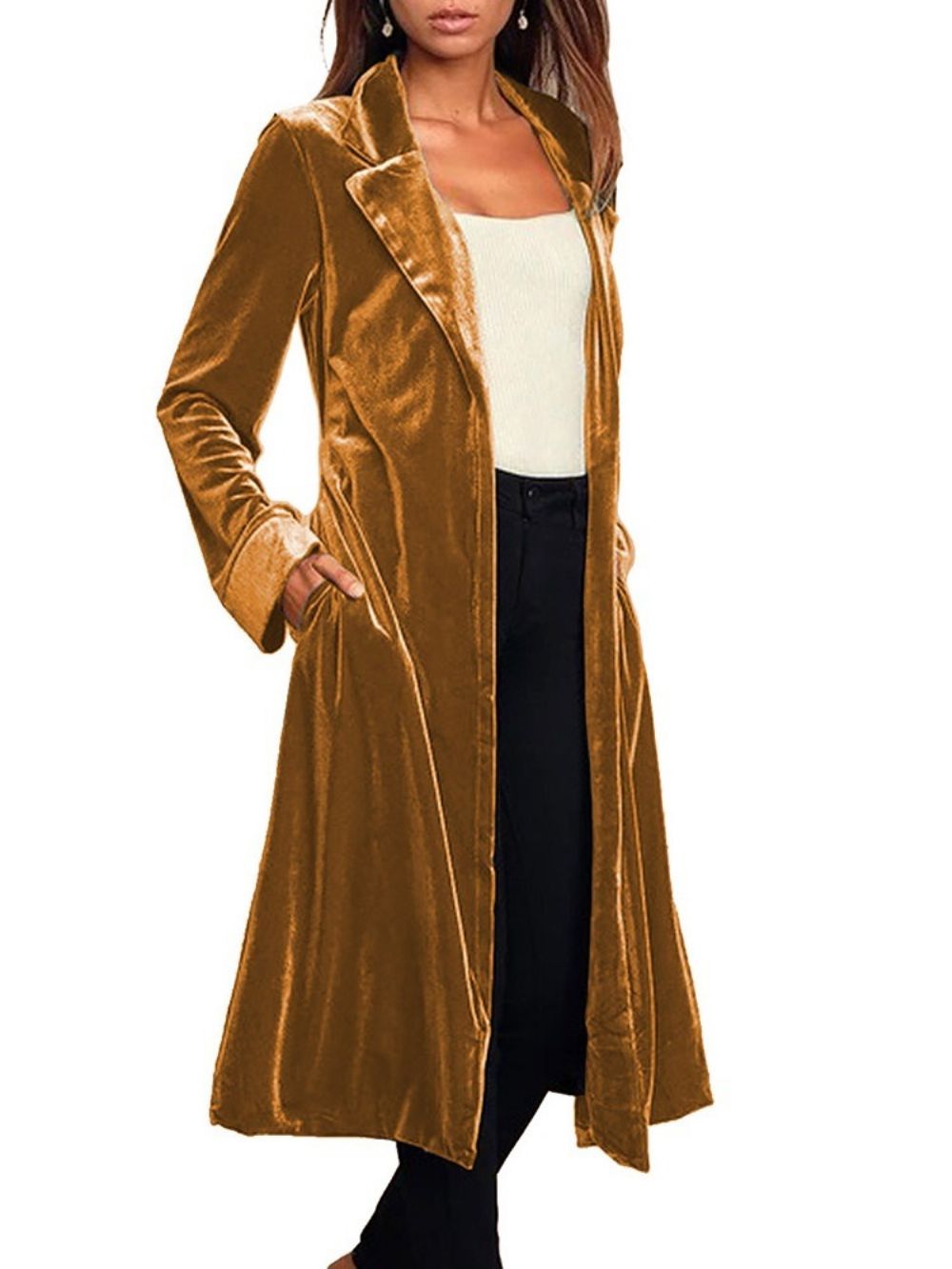 Trench Coat Ocidental Regular Com Cinto De Lapela Longo