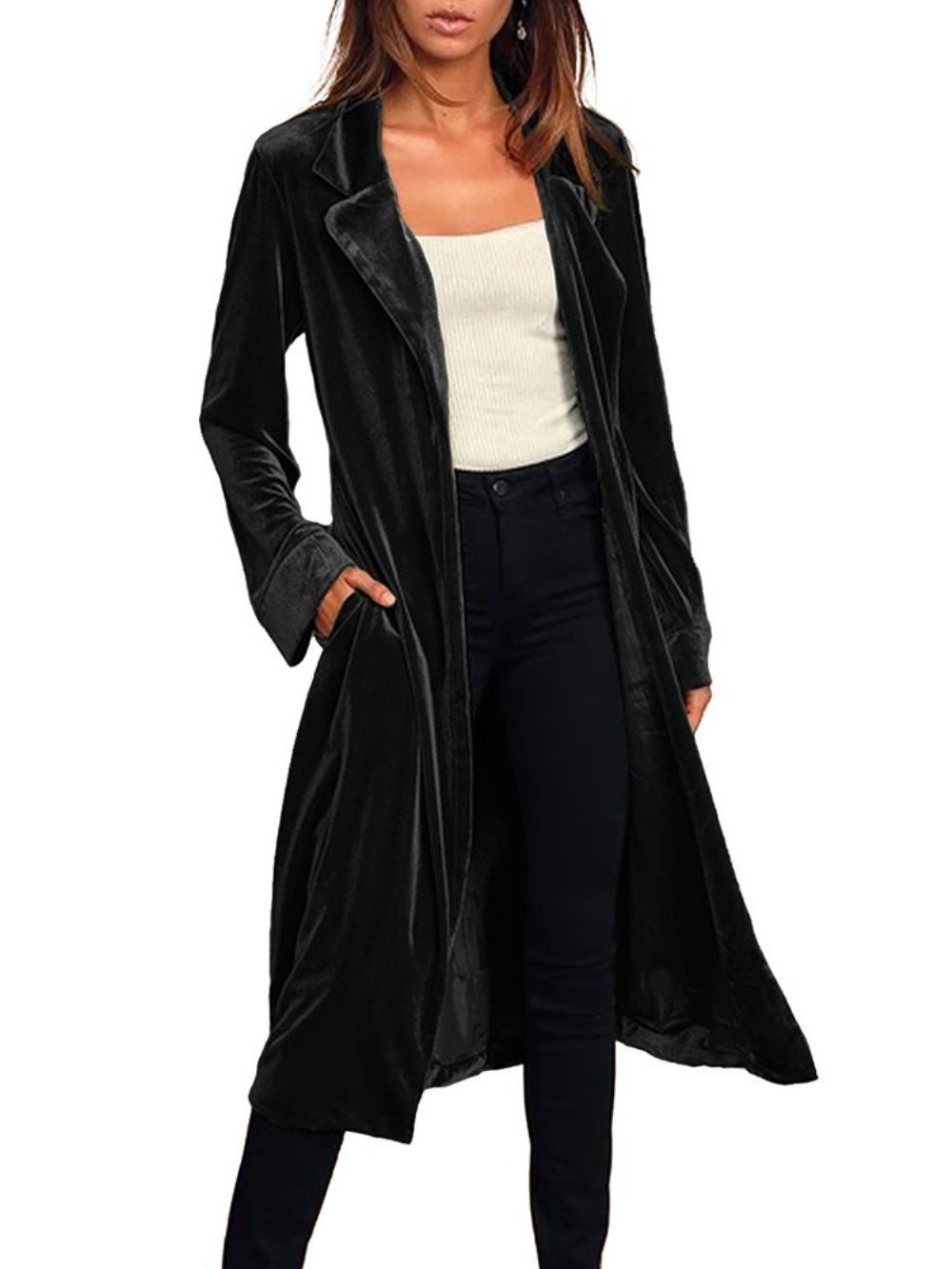 Trench Coat Ocidental Regular Com Cinto De Lapela Longo