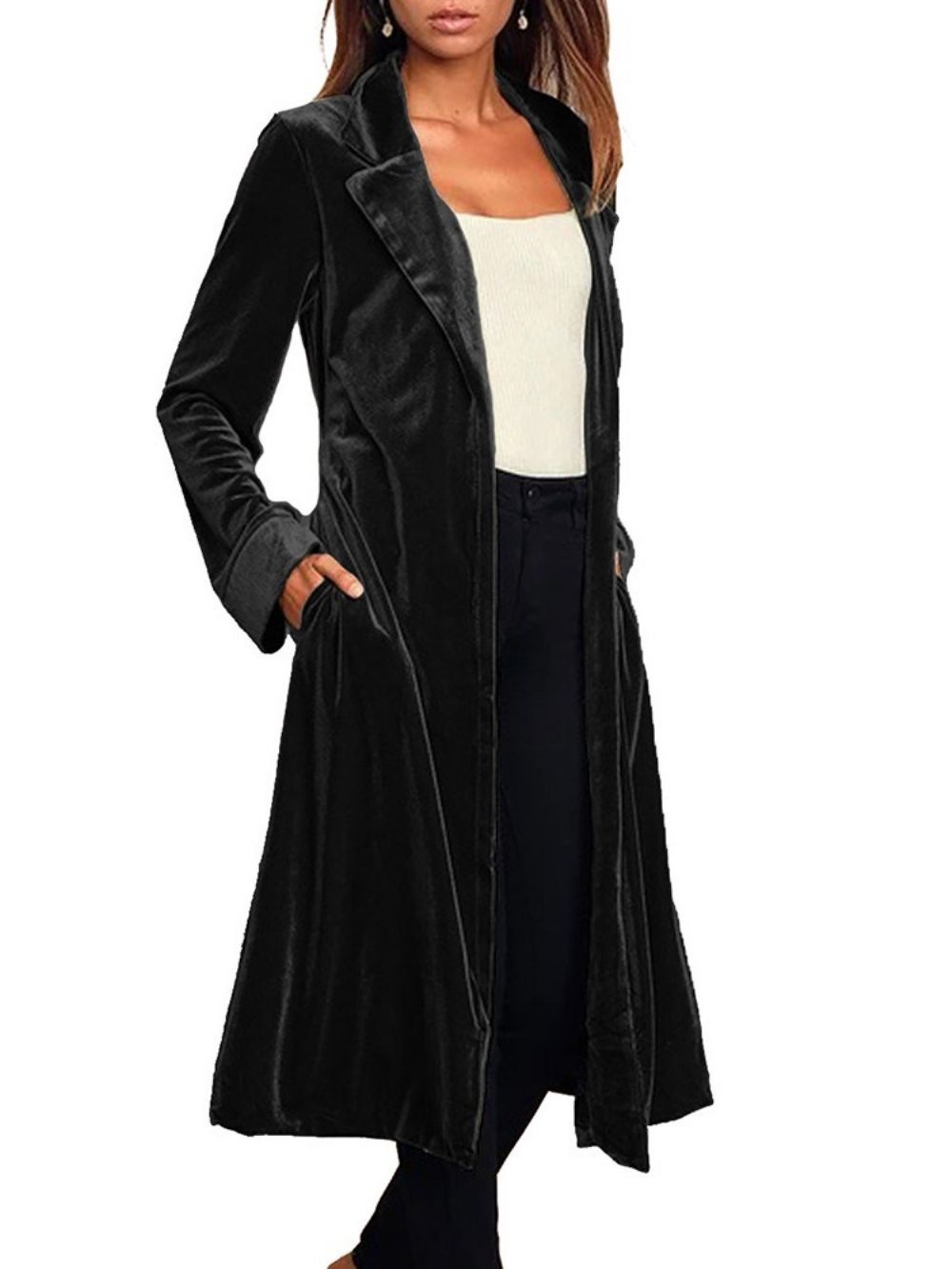 Trench Coat Ocidental Regular Com Cinto De Lapela Longo