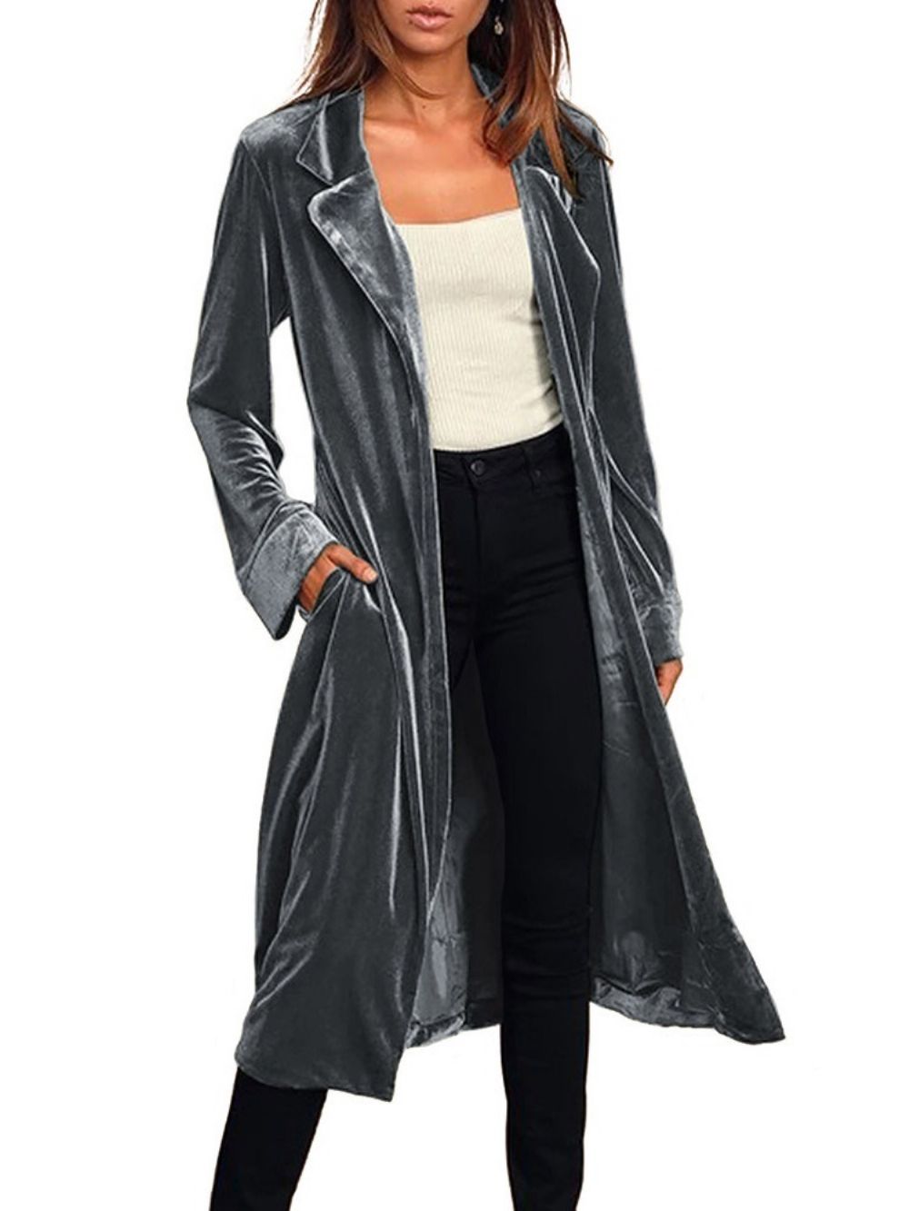 Trench Coat Ocidental Regular Com Cinto De Lapela Longo