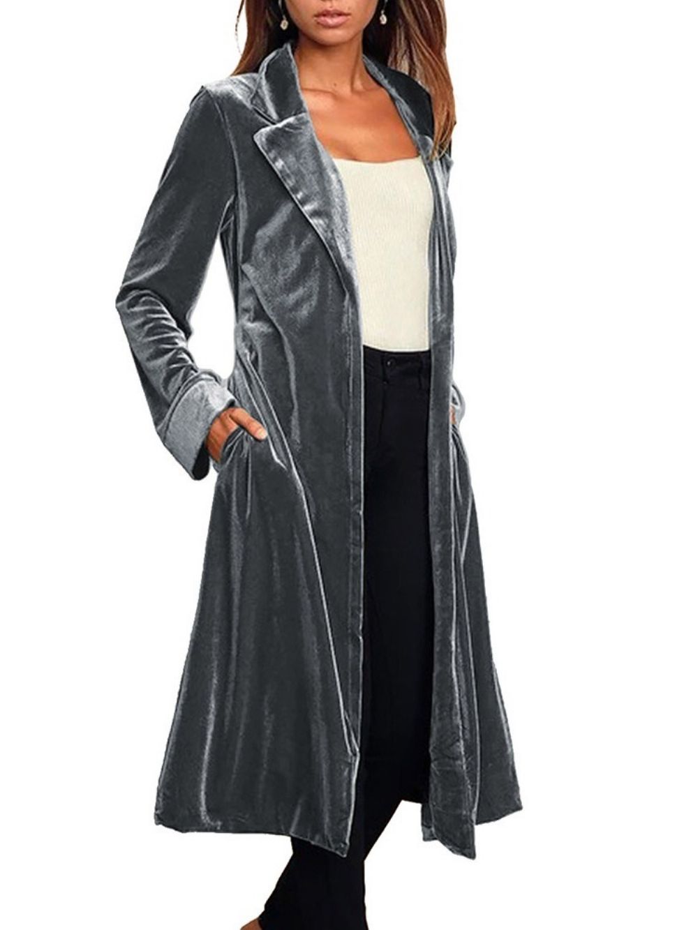 Trench Coat Ocidental Regular Com Cinto De Lapela Longo